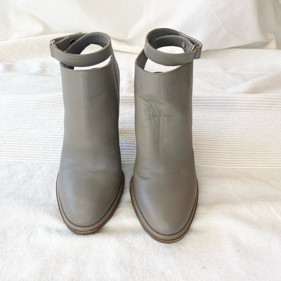 Vince Joanna Ankle-Strap Leather Booties Gray Leather Heels Shoes - Picture 4 of 16